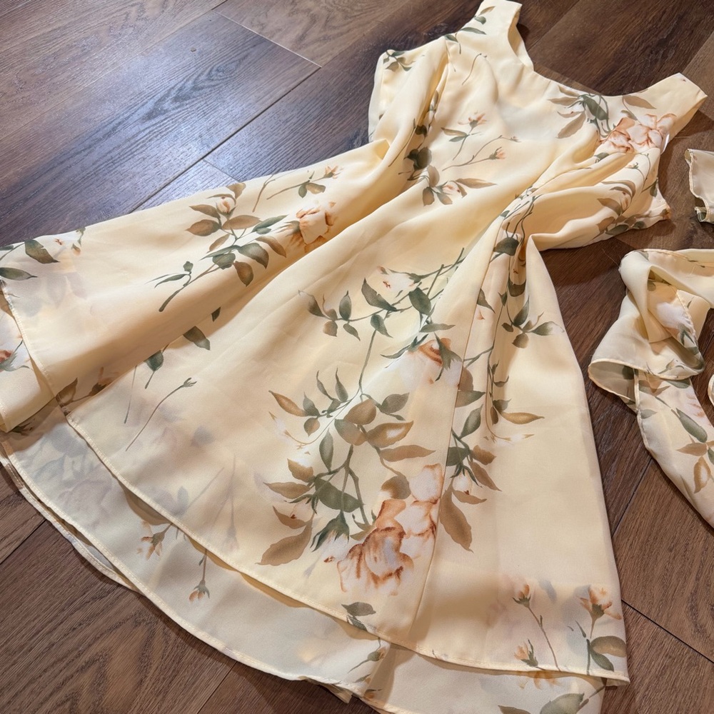 Vintage Y2K Floral Dress Scarf Yellow Floral Mini Dress Vintage Y2K Dress Fairy - Picture 3 of 15